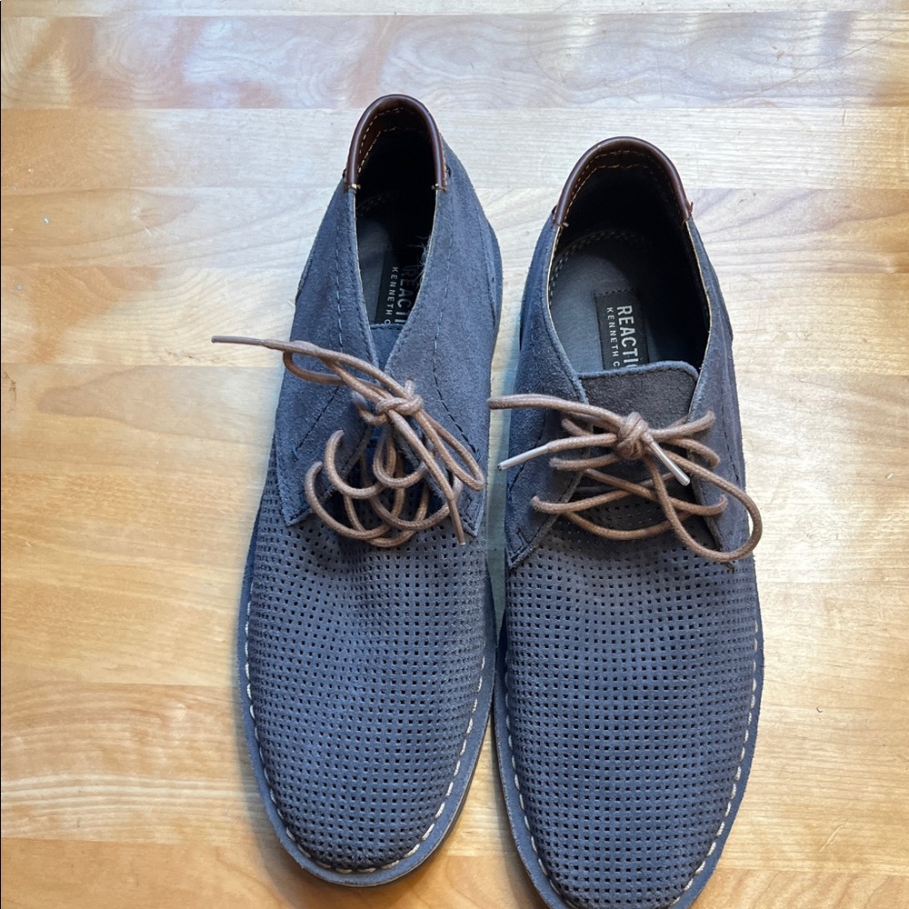 Kenneth Cole Reaction Navy Perforated Chukka Boots with Brown Laces